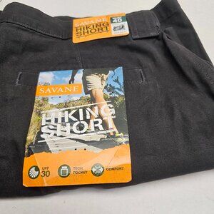 New SAVANE Hiking Mens Short 30 UPF Tech Pocket Solid Dark Grey Casual Cargo 40